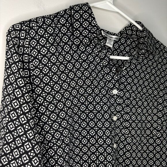 DALIA COLLECTION NEW Blouse Women M Geomet Design Button Up Collar Long Sleeve - Picture 3 of 6